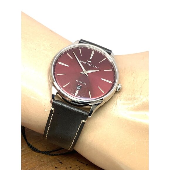 Hamilton Men's Watch H38525771 Thin Swiss Automatic Red Dial Leather Band 40mm - Picture 6 of 15